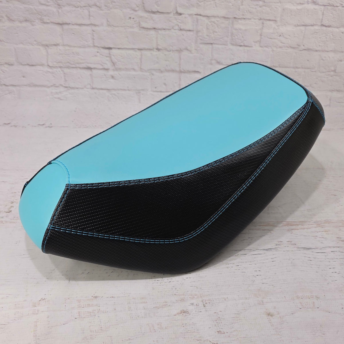 Honda Dio 1 & 2 Aqua Blue Two Tone Seat Cover, handmade Honda Dio seat cover by Cheeky Seats, product detail view 3