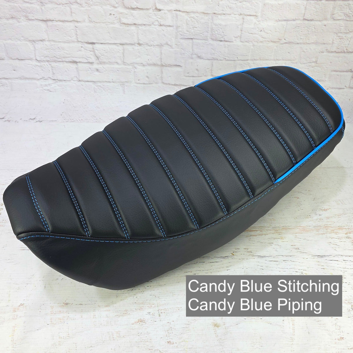 Ready to Ship! 2022-26 Honda Grom Tuck and Roll Seat Cover with Piping, handmade Honda Grom seat cover by Cheeky Seats, product detail view 6