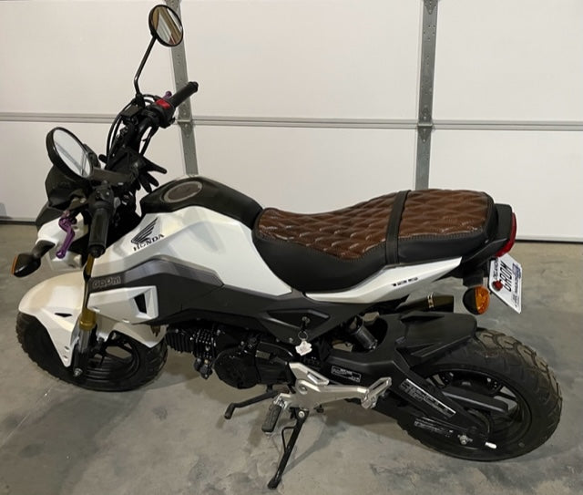 Honda Grom Tobacco Diamond Seat Cover, handmade Honda Grom seat cover by Cheeky Seats, product detail view 4