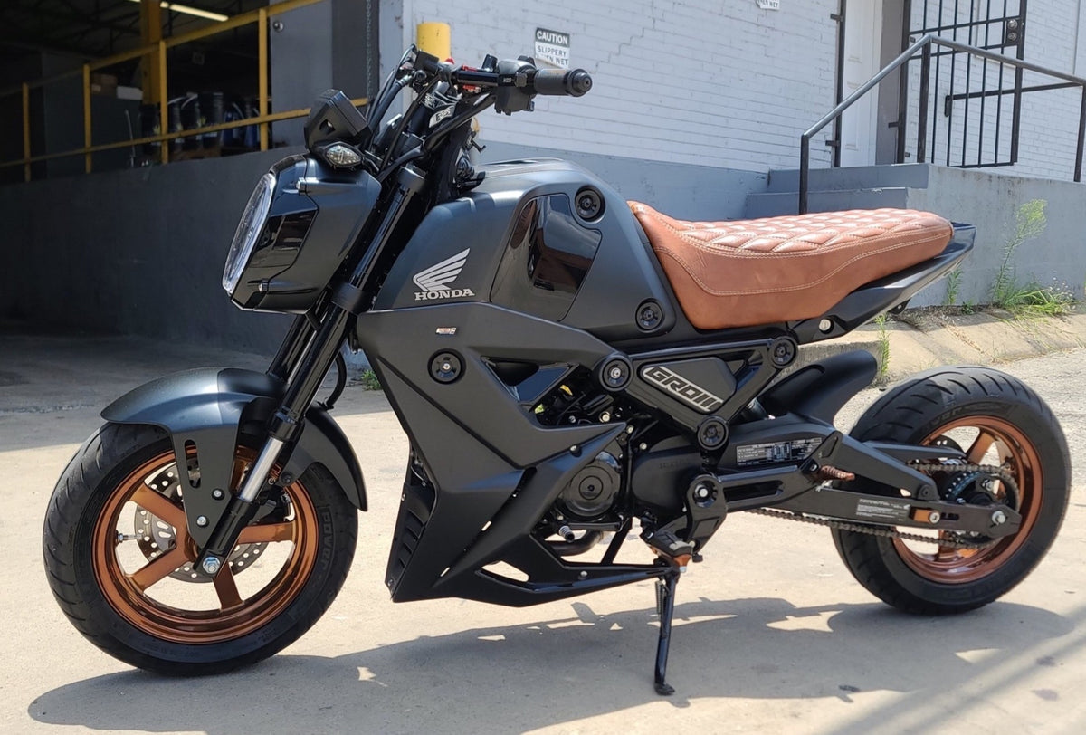 Honda Grom Cognac Diamond Seat Cover, handmade Honda Grom seat cover by Cheeky Seats, product detail view 2