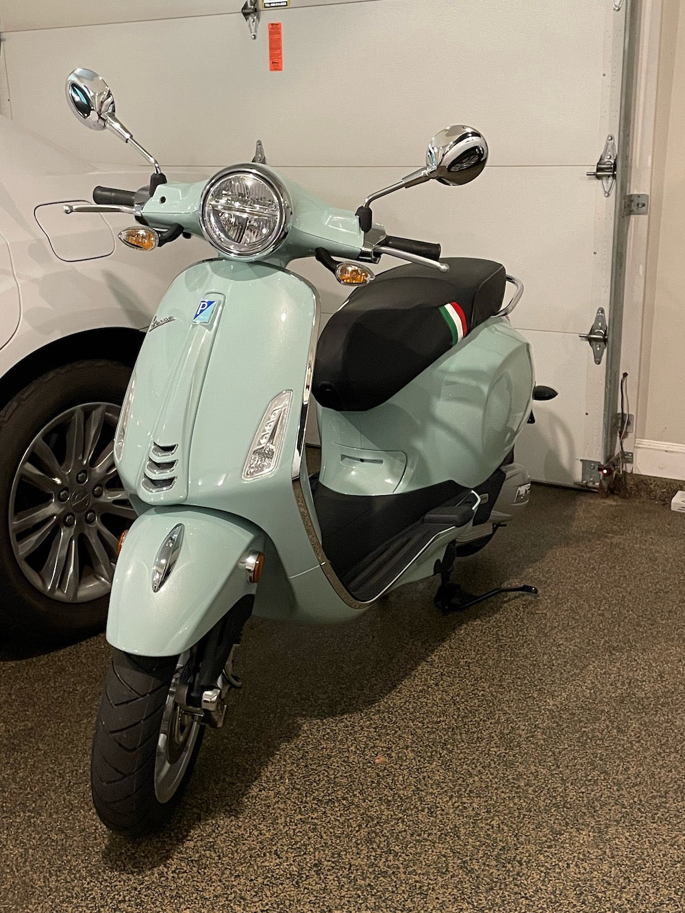 Vespa Sprint Primavera Black with Italian Racing Stripes by Cheeky Seats