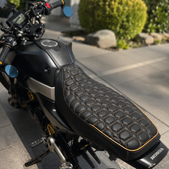 Honda Grom Nested Hexagon Seat Cover, handmade Honda Grom seat cover by Cheeky Seats, product detail view 5