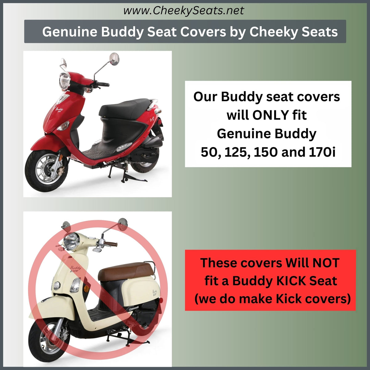 Cheeky Seats fit graphic for Genuine Buddy 50, 125, 150 and 170i seats, excluding Buddy Kick