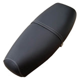 Matte black Genuine Stella seat cover with gray double stitching and matching strap, handmade by Cheeky Seats