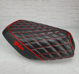 Honda Dio 1 & 2 Diamond Seat Cover with Red Piping,  and embroidered Dio logos, handmade by  Cheeky Seats