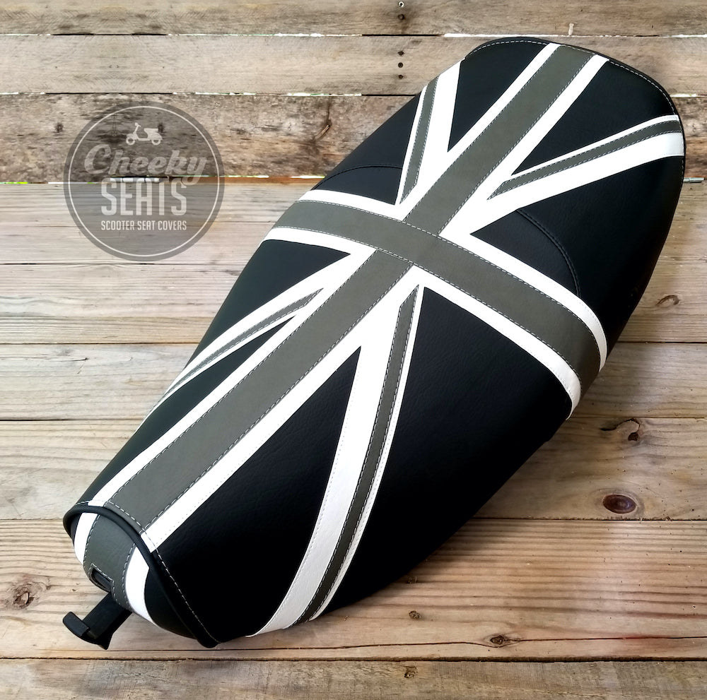 Vespa LX Union Jack seat cover black and gray