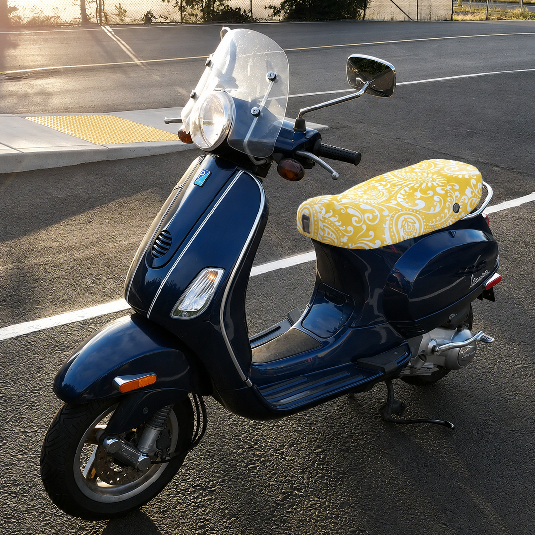 Yellow Paisley Scooter Seat Cover, Stay Cool - For Vespa · Genuine · Kymco · Sym · Honda · More