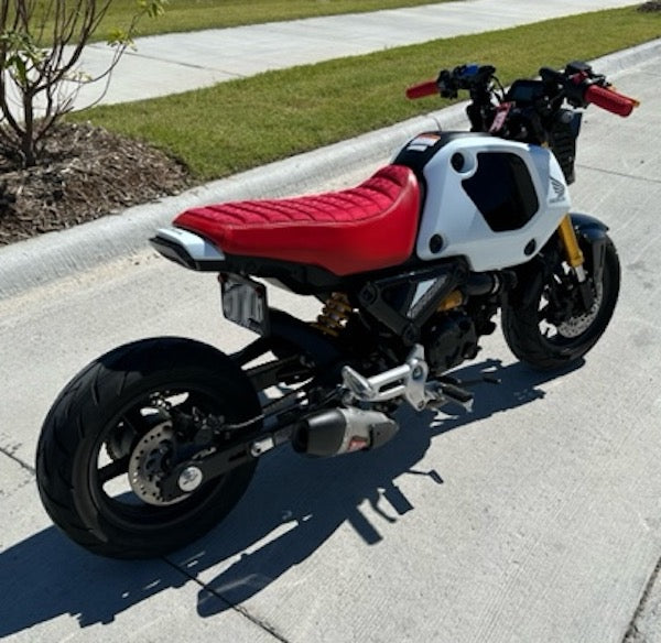 Honda Grom Red Bride Seat Cover 2022-2026, handmade Honda Grom seat cover by Cheeky Seats, product detail view 2