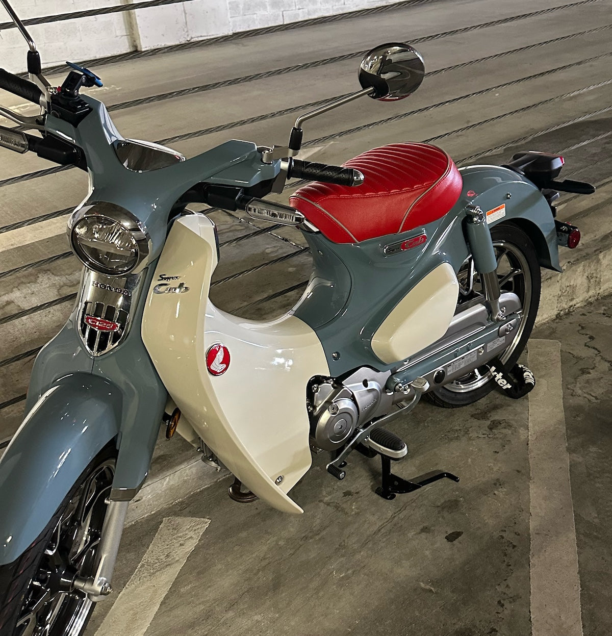 Honda Super Cub red mini pleat seat cover by Cheeky Seats