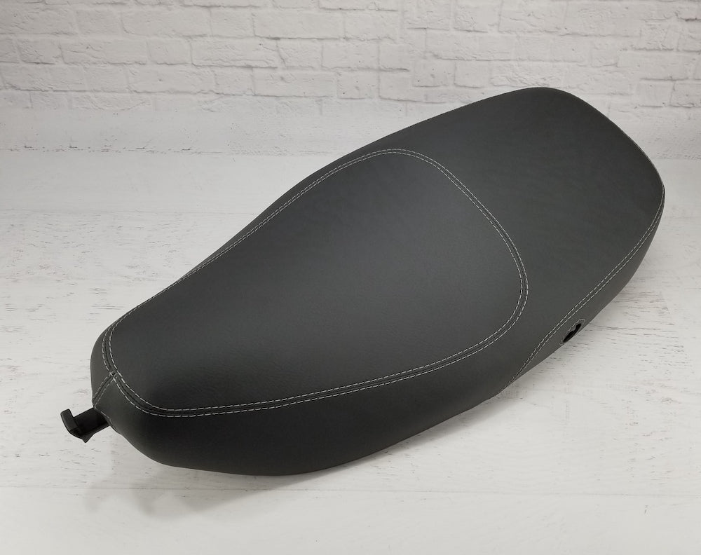 Vespa LX smoke gray seat cover installed