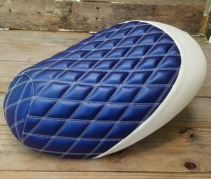Honda Metropolitan Blue Diamond Seat Cover handmade, handmade Honda Metropolitan seat cover by Cheeky Seats, product detail view 4