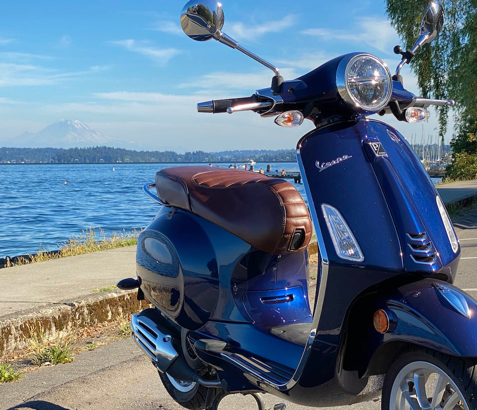 Padded Distressed Whiskey Vespa Sprint Primavera Seat Cover by Cheeky Seats